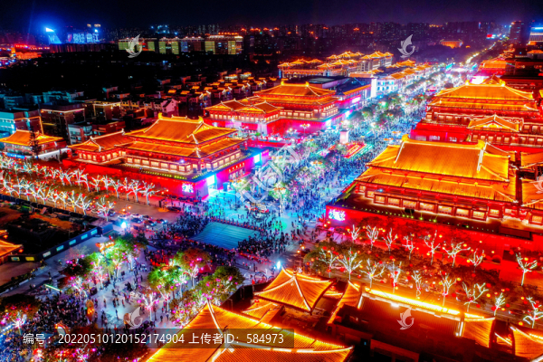 航拍西安大唐不夜城夜景燈光秀