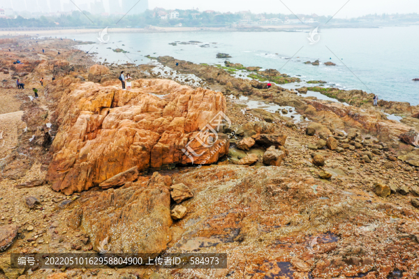 航拍山東青島太平灣海岬角礁石