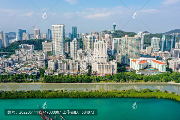 航拍福建廈門筼筜湖白鷺洲公園