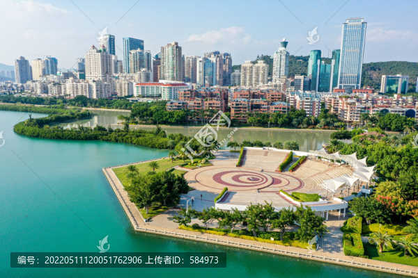 航拍福建廈門筼筜湖白鷺洲公園