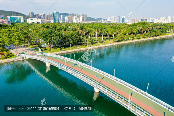 航拍福建廈門筼筜湖白鷺洲公園