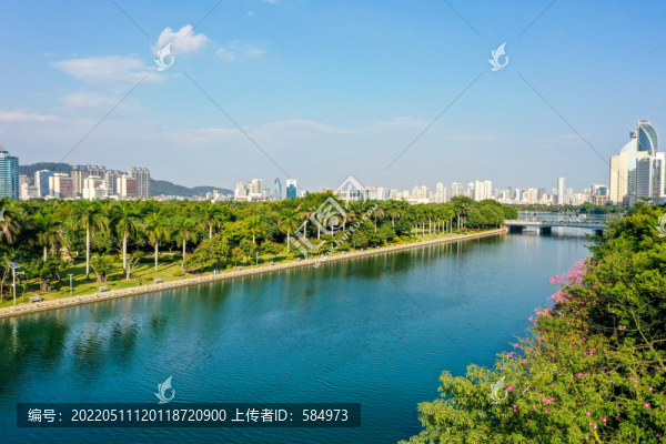 航拍福建廈門筼筜湖白鷺洲公園