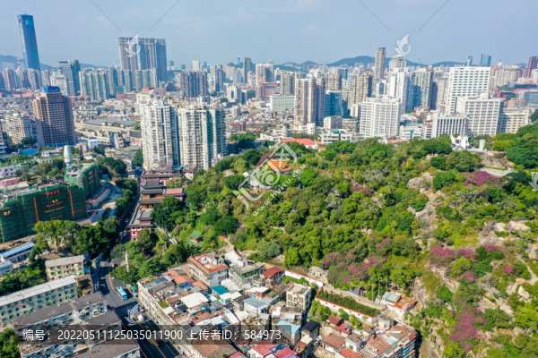 航拍福建廈門鴻山公園與鴻山寺