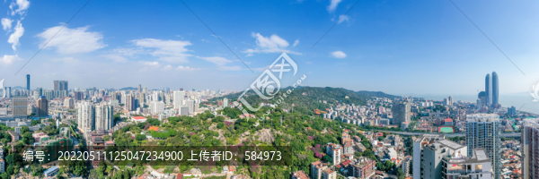 航拍福建廈門鴻山公園與鴻山寺