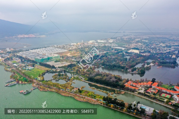 航拍云南昆明滇池昆明海埂公園