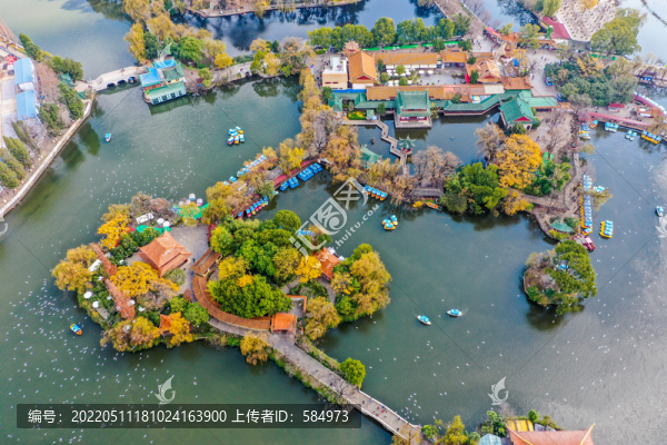 航拍云南昆明翠湖公園風光