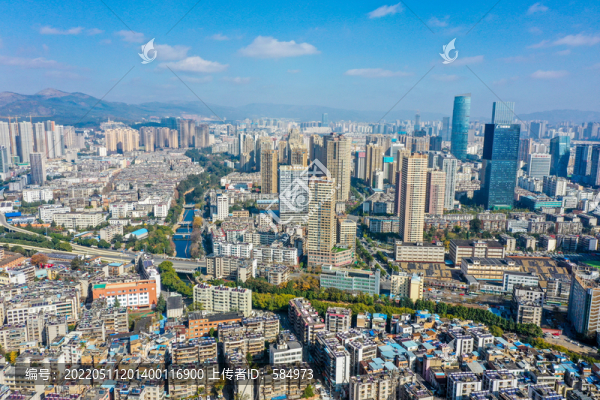 航拍云南昆明城市高樓建筑群
