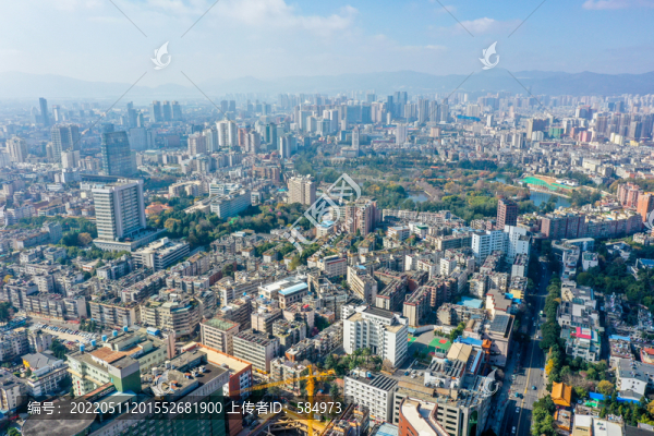 航拍云南昆明城市高樓建筑群