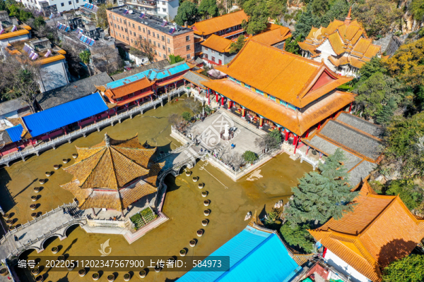 航拍云南昆明圓通禪寺