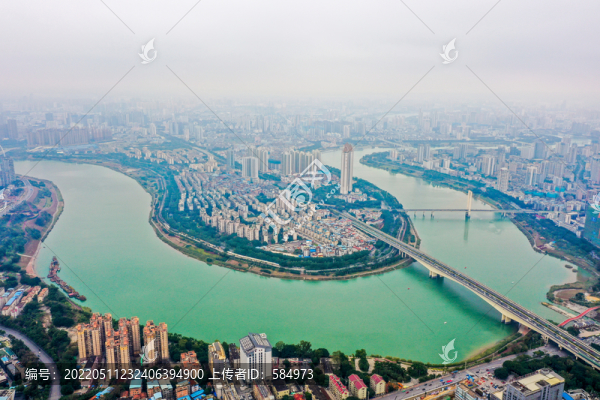 航拍廣西南寧邕江白沙半島風(fēng)光