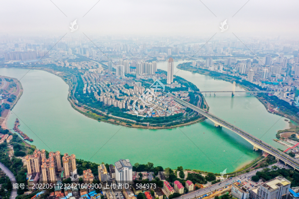 航拍廣西南寧邕江白沙半島風(fēng)光