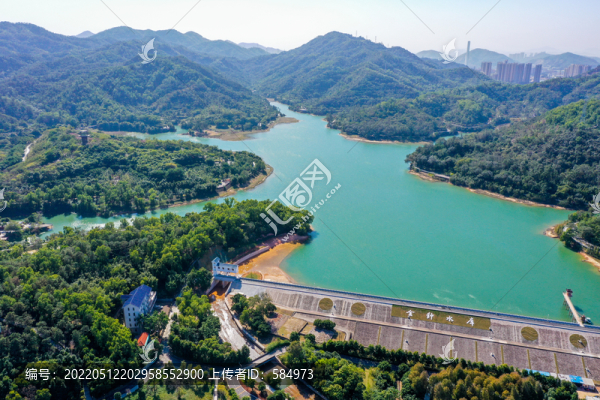 航拍中山金鐘水庫(kù)金鐘湖公園