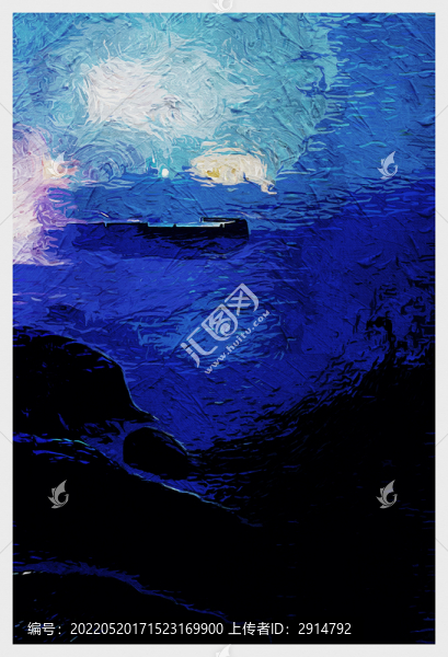海邊夜景抽象裝飾畫