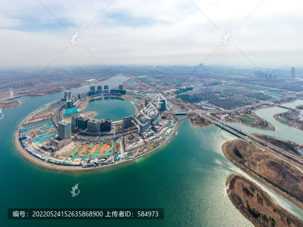 航拍河南鄭州北龍湖金融島風(fēng)光