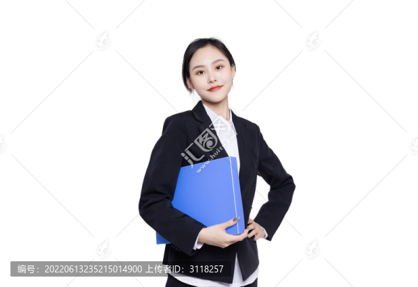 白色背景商務(wù)女性手持文件夾