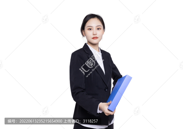 白色背景商務(wù)女性手持文件夾