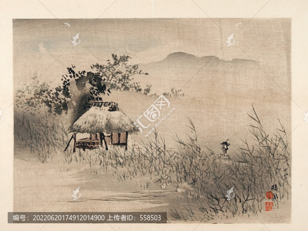 秋色國畫山水小品
