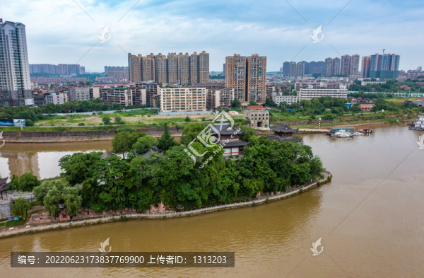 航拍湖南衡陽石鼓書院素材