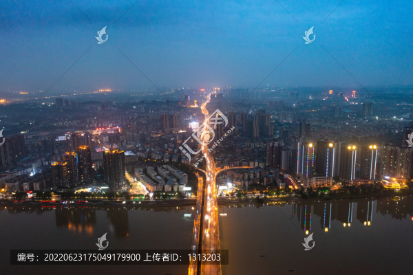 航拍湖南衡陽(yáng)城市夜景風(fēng)光