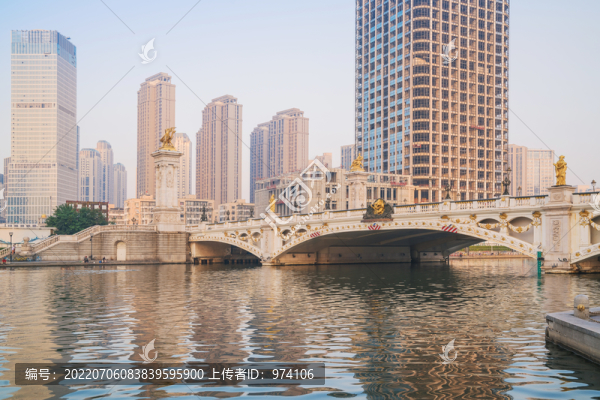 天津城市天際線和橋梁和海河
