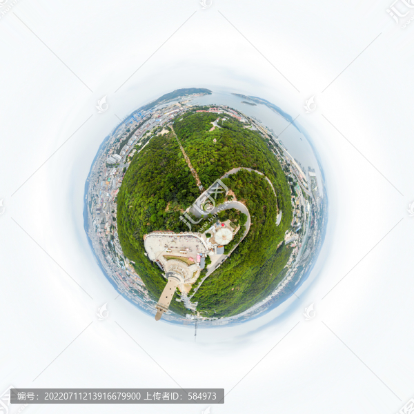 航拍大連旅順白玉山塔球形全景