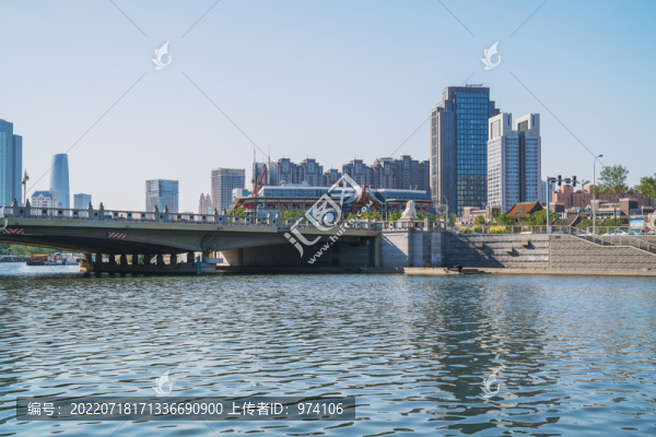 天津城市天際線和海河上的橋梁