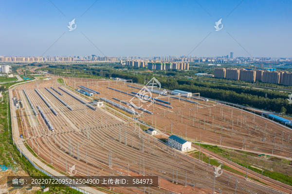 航拍鄭州動車所高鐵列車存車場