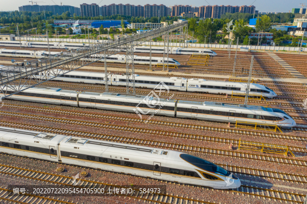 航拍鄭州動車所高鐵列車存車場