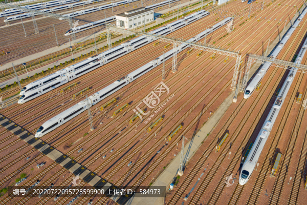 航拍鄭州動(dòng)車所高鐵列車存車場