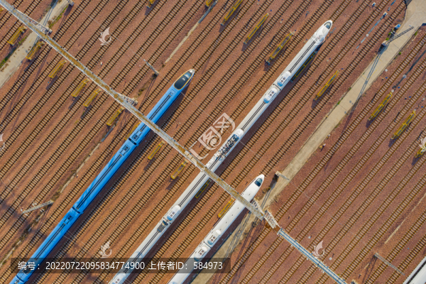 航拍鄭州動(dòng)車所高鐵列車存車場(chǎng)