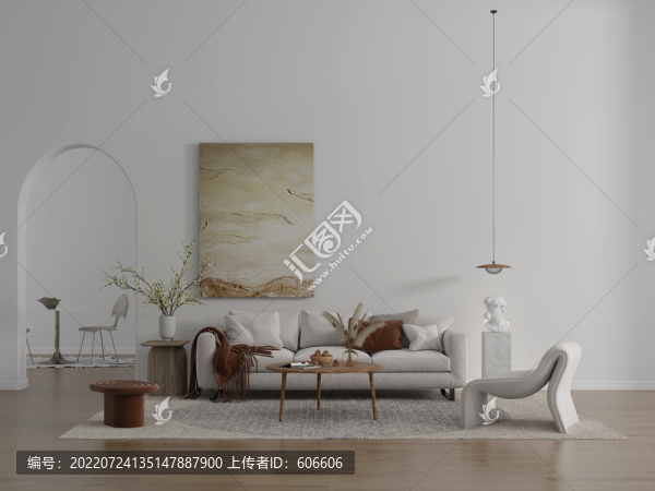 簡約沙發(fā)墻布壁畫背景場景圖