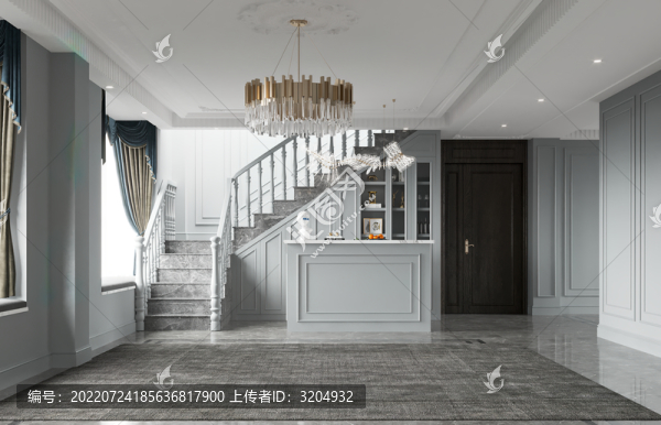 美式客廳背景墻3D場(chǎng)景