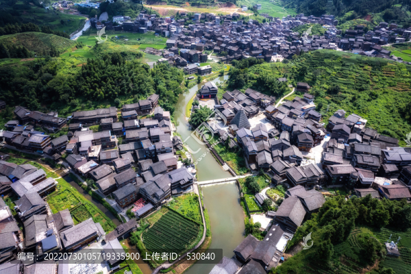 航拍三江侗族程陽八寨古村落