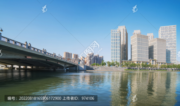 天津城市天際線和海河上的橋梁