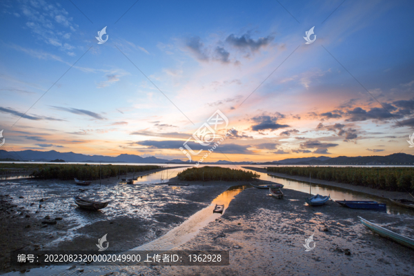 鹽洲島白沙村灘涂落日