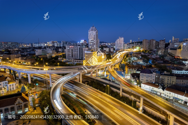 航拍青島城市立交橋夜景