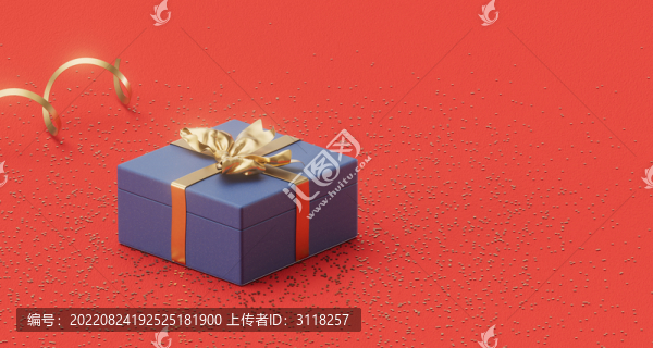 紅色背景擺放藍(lán)色禮盒