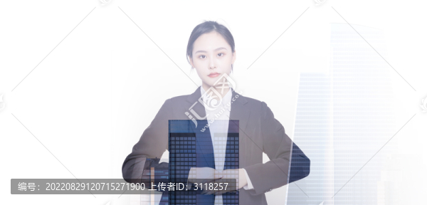 商務(wù)女性和城市景觀的雙重曝光