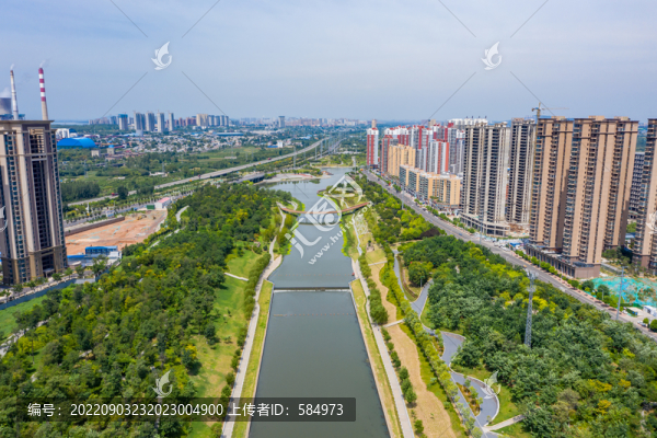 航拍平頂山市湛河烏江河口公園