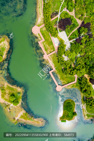 航拍河南平頂山白龜湖濕地公園