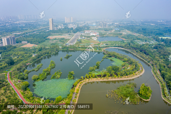 航拍河南平頂山白鷺洲濕地公園
