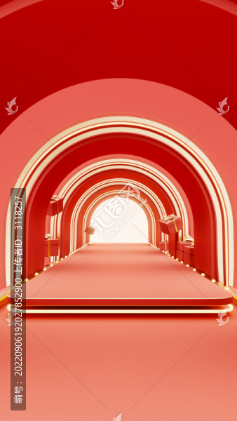 豎屏三維渲染節(jié)日展臺場景