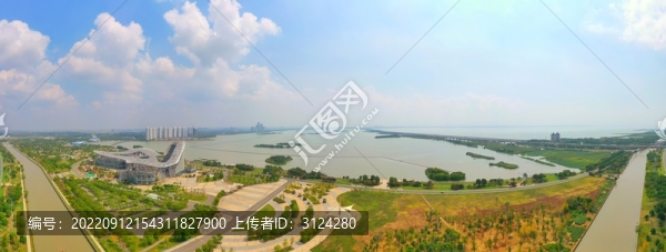 航拍常州西太湖花博園主題展館