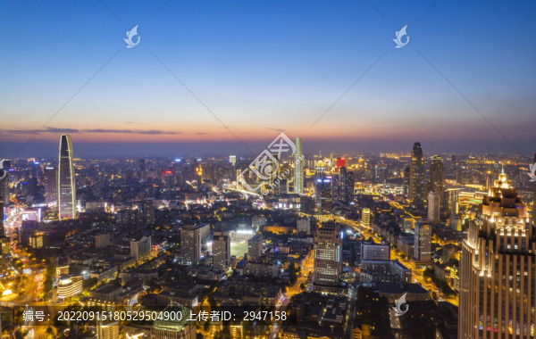 天津城市建筑夜景航拍風光