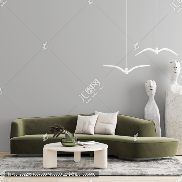 草綠沙發(fā)墻布壁畫背景場景圖