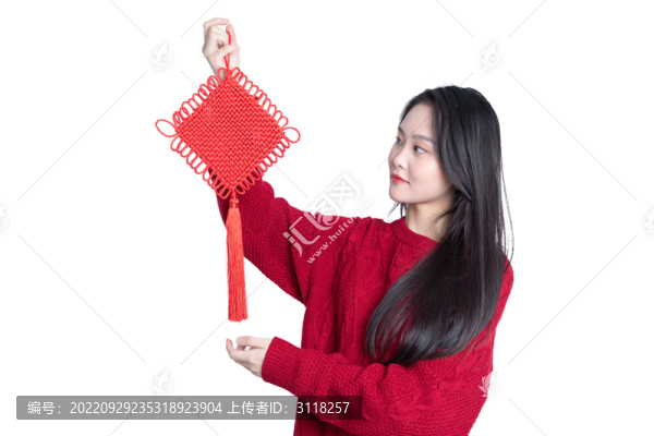 手持中國(guó)節(jié)的年輕女性