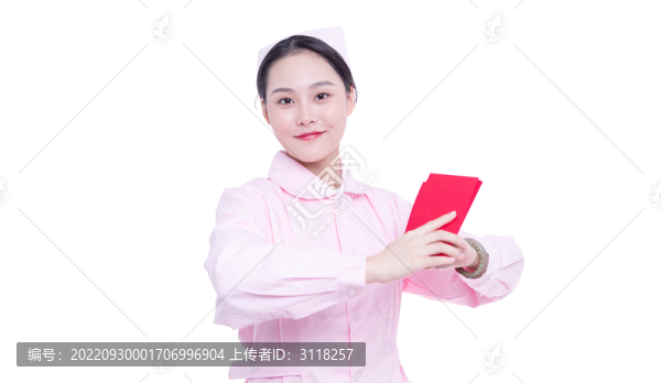 女護(hù)士手持節(jié)日紅包獎金
