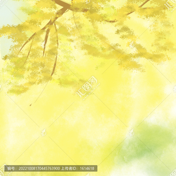 水彩古風橙黃樹葉意境抽象背景