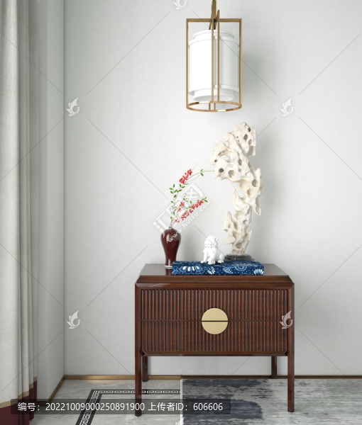 中式邊柜墻布壁畫背景場(chǎng)景圖