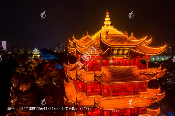 航拍武漢黃鶴樓夜景燈光秀景觀